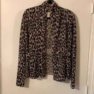 White+ Warren Cashmere Leopard Print Open Front Cardigan M
